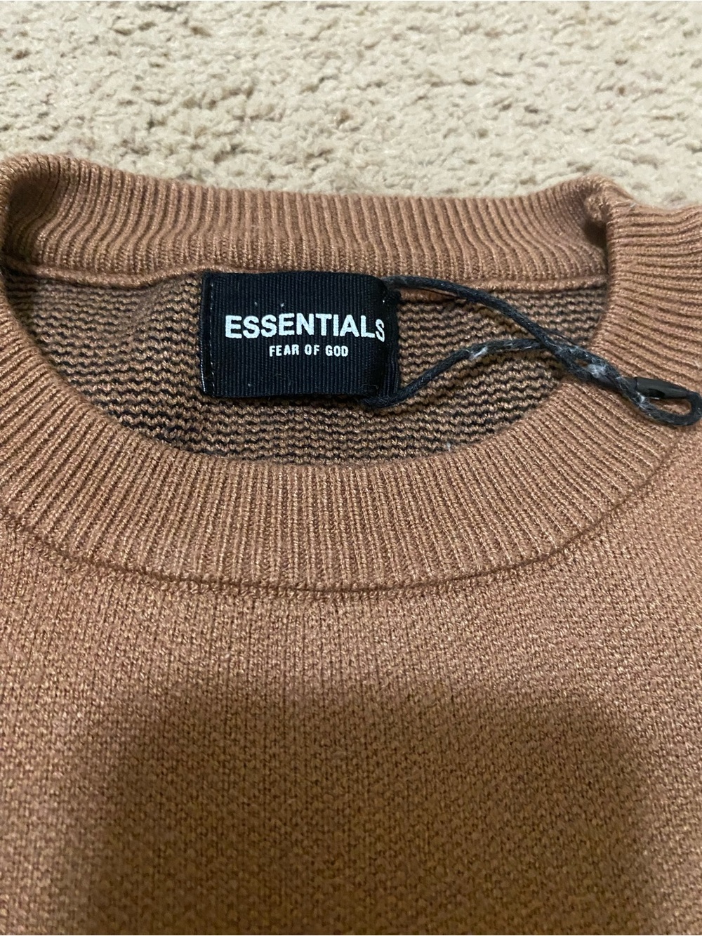 Fear of God Essentials Brown Crewneck Sweater with Black Logo - Picture 2 of 5